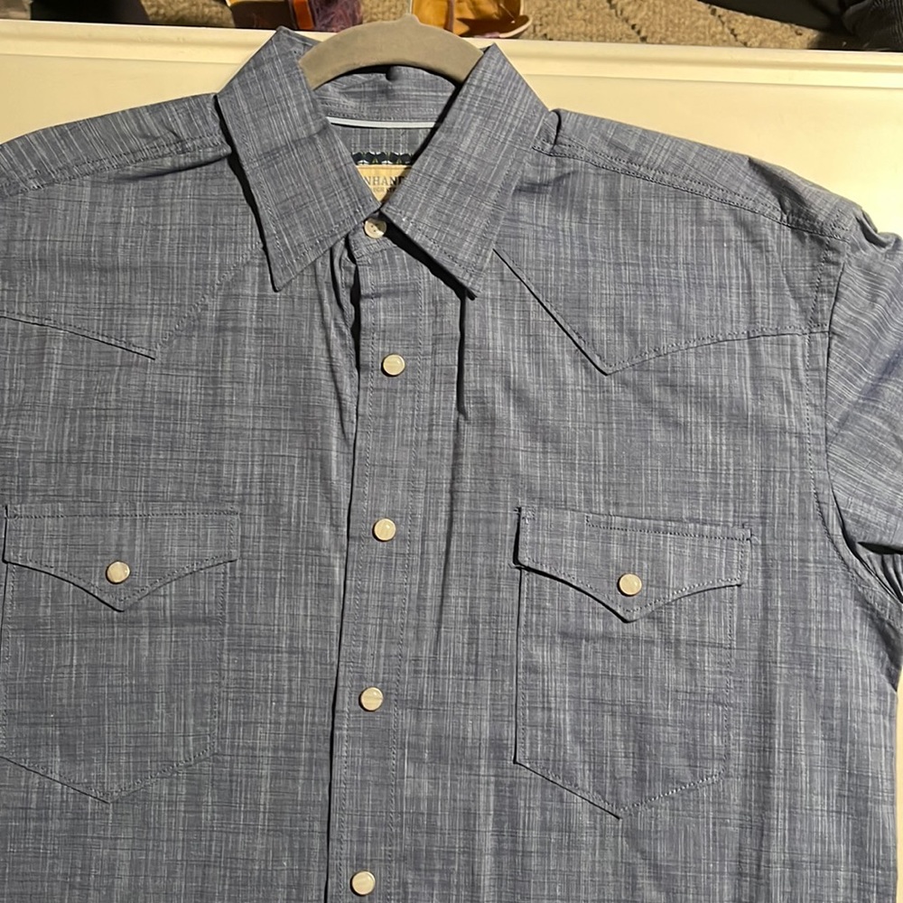 Men’s blue western Pan Handle Slim brand button up